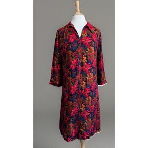 Cottagecore Vintage Womens Large Midi Handmade Dress Red Black Floral